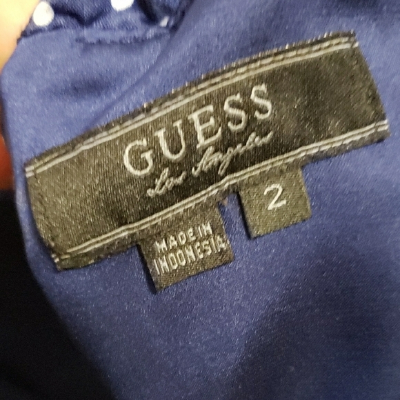 Guess Bombshell Pinup Polka Dot Dress Size 2 Blue White Body Con Sheath Barbie - Picture 9 of 11